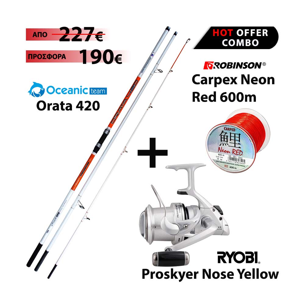 Full Combo Surf Oceanic Team Orata 420 + Ryobi Proskyer Nose Yellow + Robinson Carpex Neon Red 600m - bg
