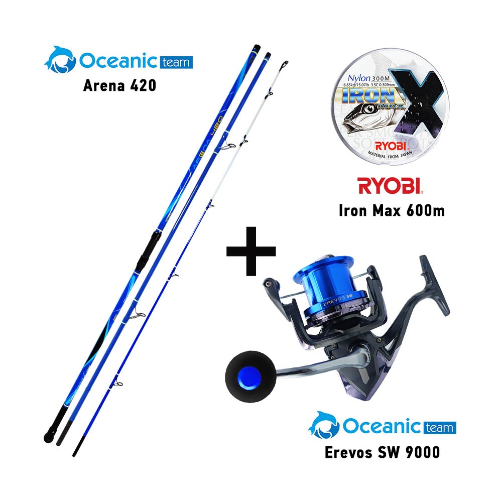 Combo Surf Casting Oceanic Team Arena 420 + Oceanic Team Erevos SW 9000 + Ryobi Iron Max 600m - bg